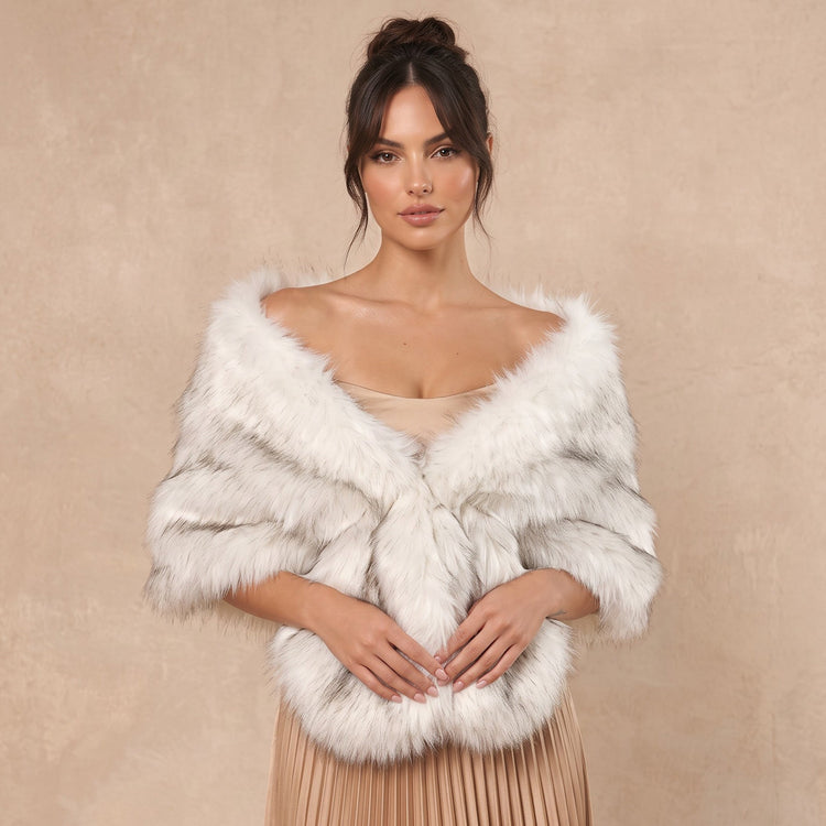 Tip Dyed Faux Fox Fur Bridal Shawl Warm Shoulder Wrap For Winter Wedding Party