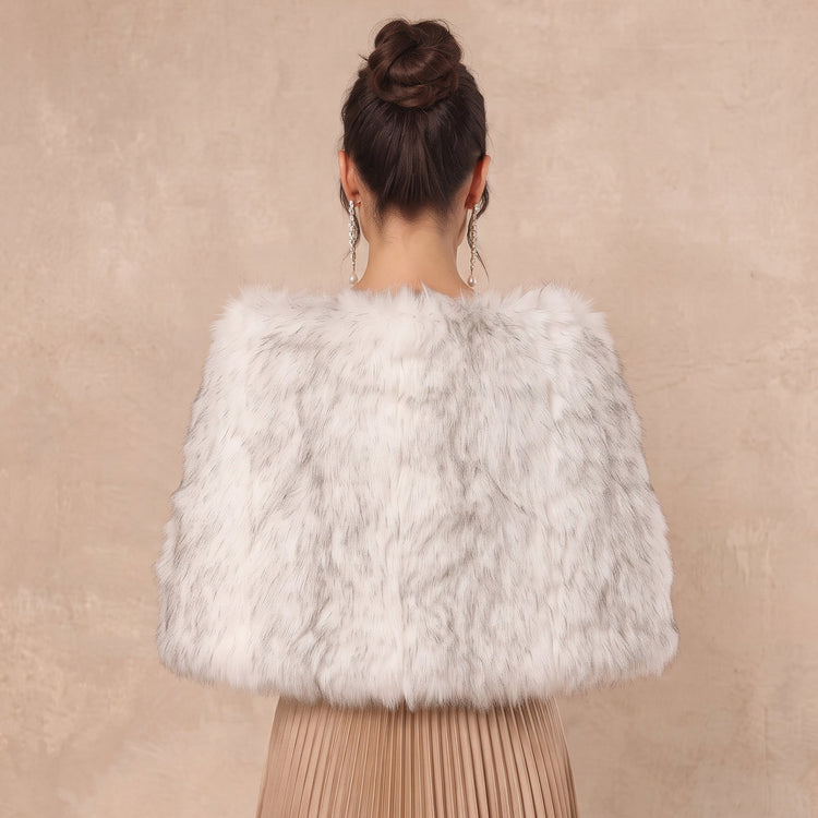 Tip Dyed Faux Fox Fur Bridal Shawl Warm Shoulder Wrap For Winter Wedding Party