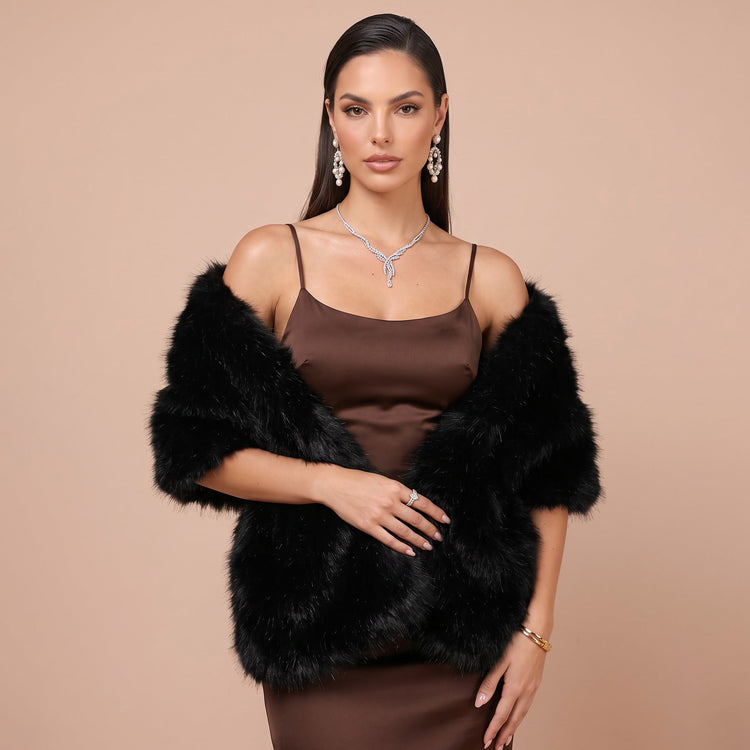 Faux Fox Fur Shawl Bridal Wrap Stole for Wedding Guest