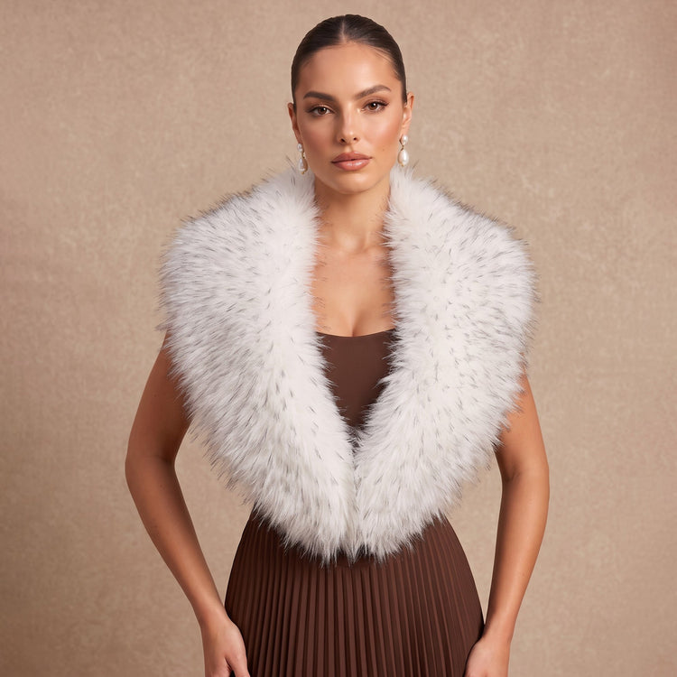 Tip Dyed Faux Fox Fur Shawl Bridal Wrap Stole