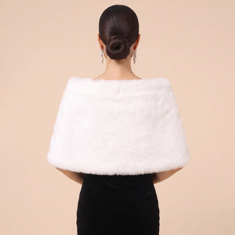 Faux Rabbit Fur Shawl With Rhinestone Brooch Bridal Wrap Stole