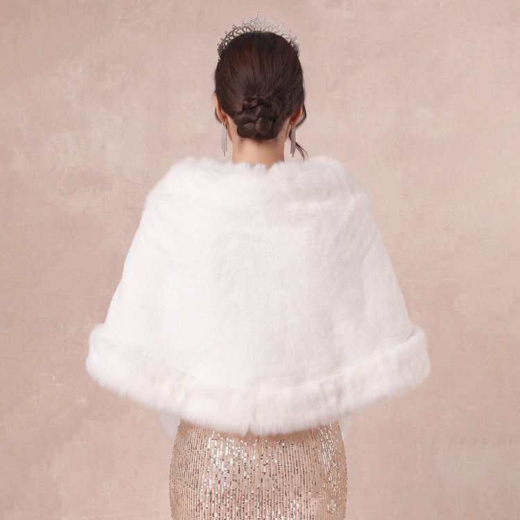 Faux Fur Bridal Shawl Wrap Stole Fluffy Fur Trim Shoulder Cape