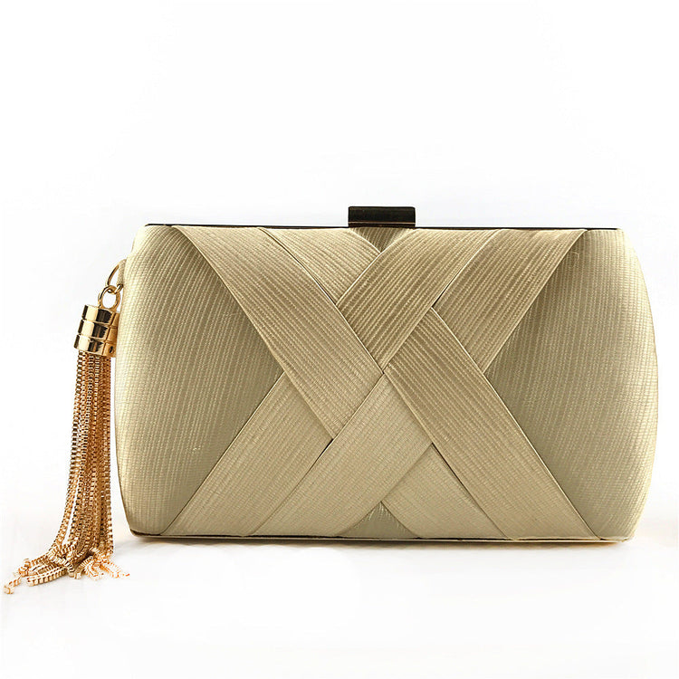 Satin Evening Clutch Bag with Metal Tassel for Wedding Party