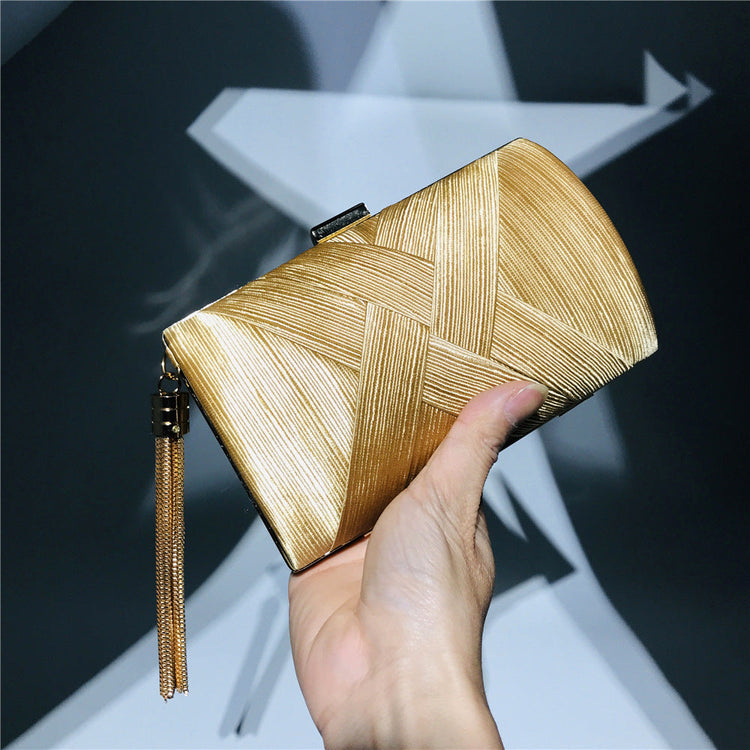 Satin Evening Clutch Bag with Metal Tassel for Wedding Party