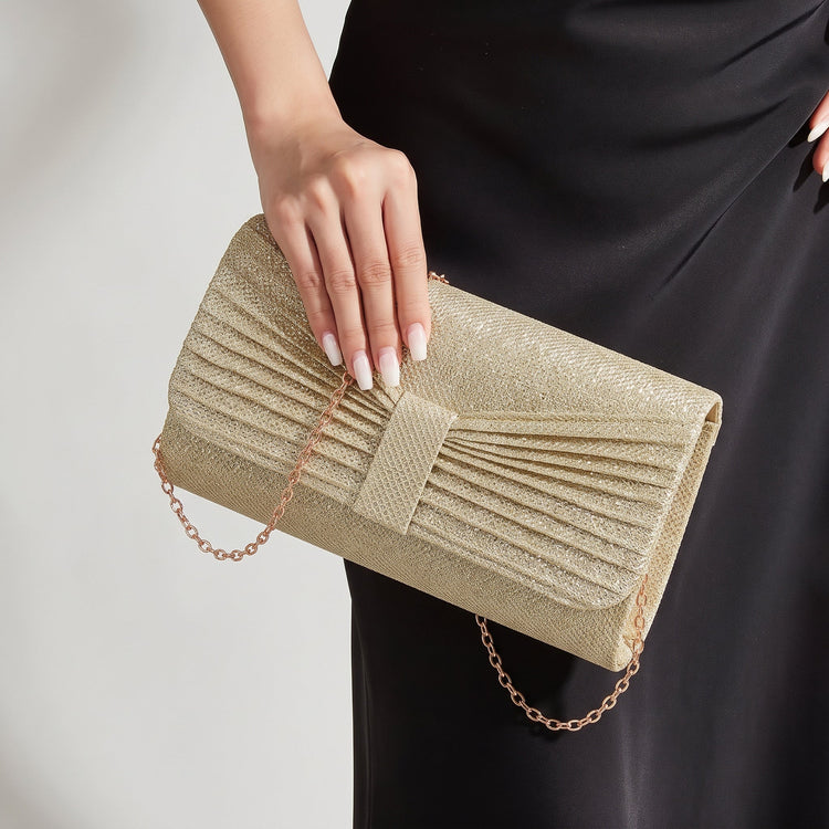 Shimmering Envelope Party Purse Prom Clutch with Detachable Chain
