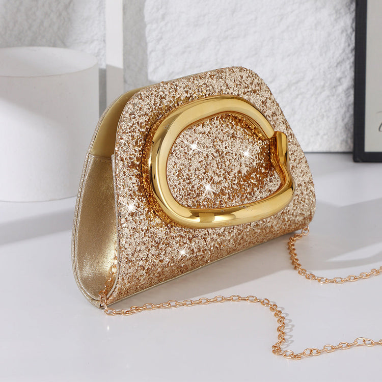 Glitter Evening Bag Sparkly Party Clutch Purse with Metal Ring Detail