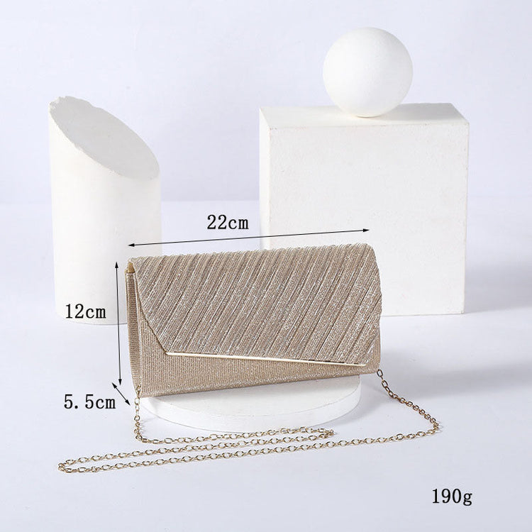 Shimmering Asymmetric Flap Evening Purse with Metal Trim