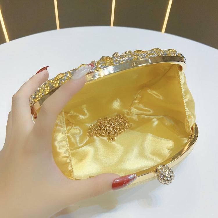 Luxury Rhinestone Oval Evening Clutch with Crystal Floral Embellishment