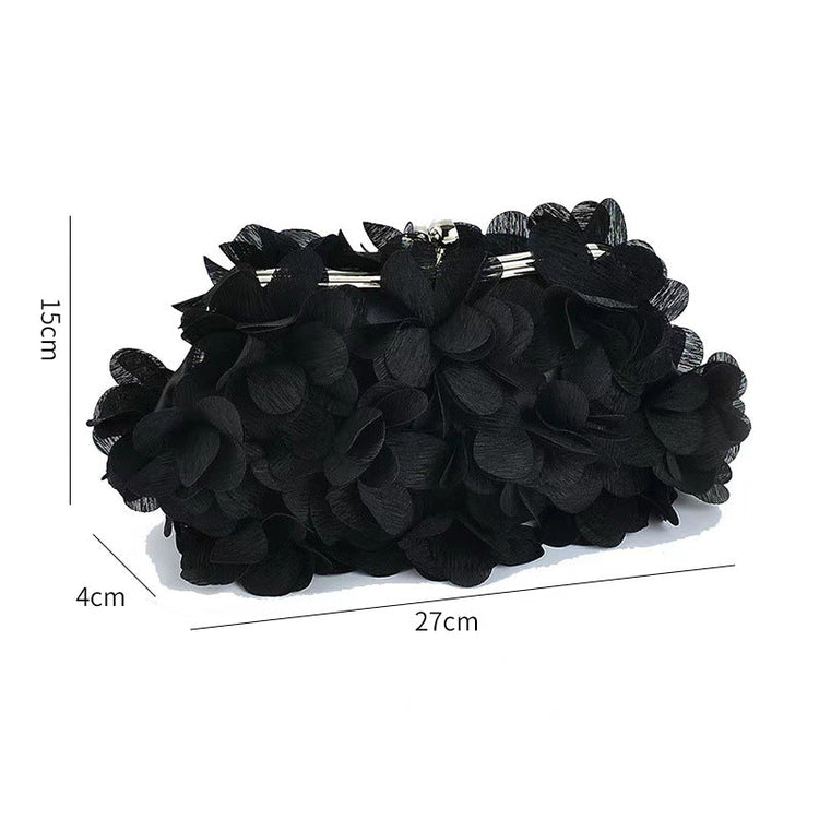 Romantic Rosette Floral Clutch Purse Fabric Flower Embellished Evening Handbag