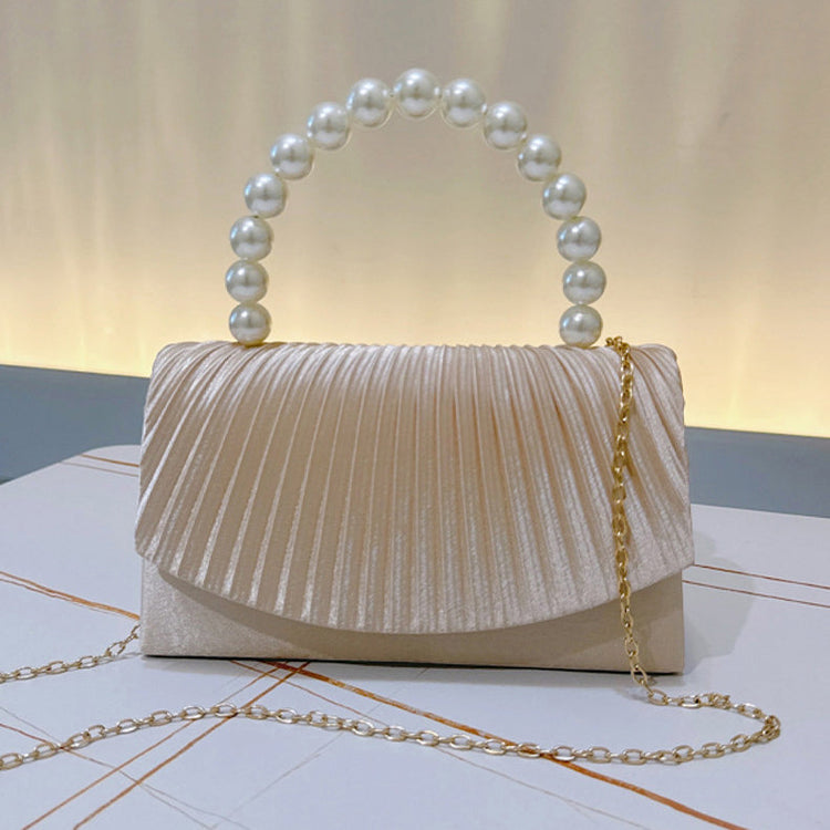 Vintage Ruched Satin Handbag with Faux Pearl Top Handle