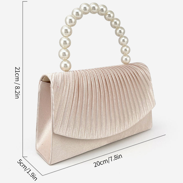 Vintage Ruched Satin Handbag with Faux Pearl Top Handle