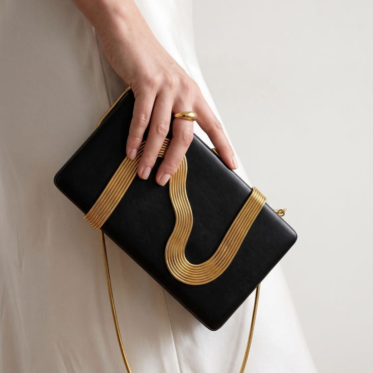 Modern Hard Case Party Purse with Fluid Metallic Detail