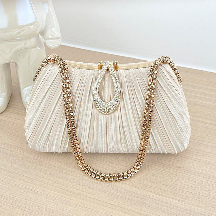 Vintage Ruched Party Handbag Rhinestone Clasp Prom Purse