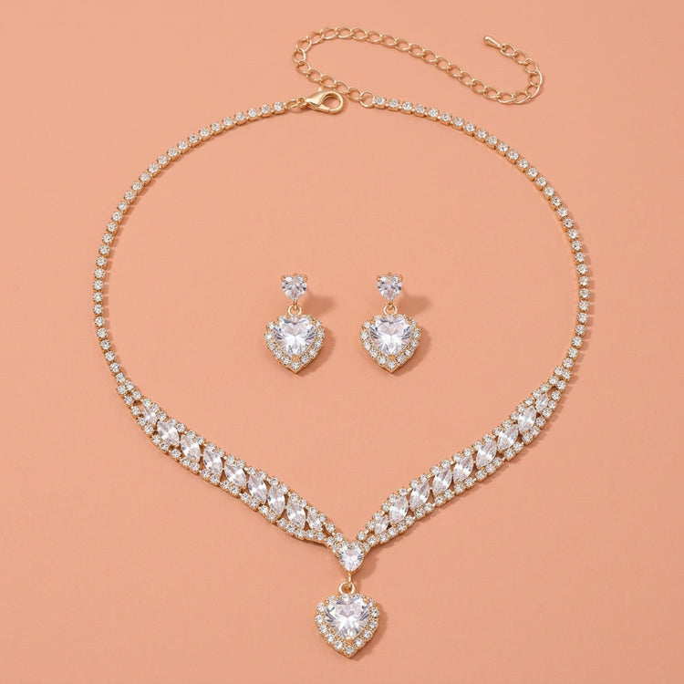 Silver Heart Clear Rhinestone Necklace Earrings Jewelry Set For Wedding/Formal/Evening Party