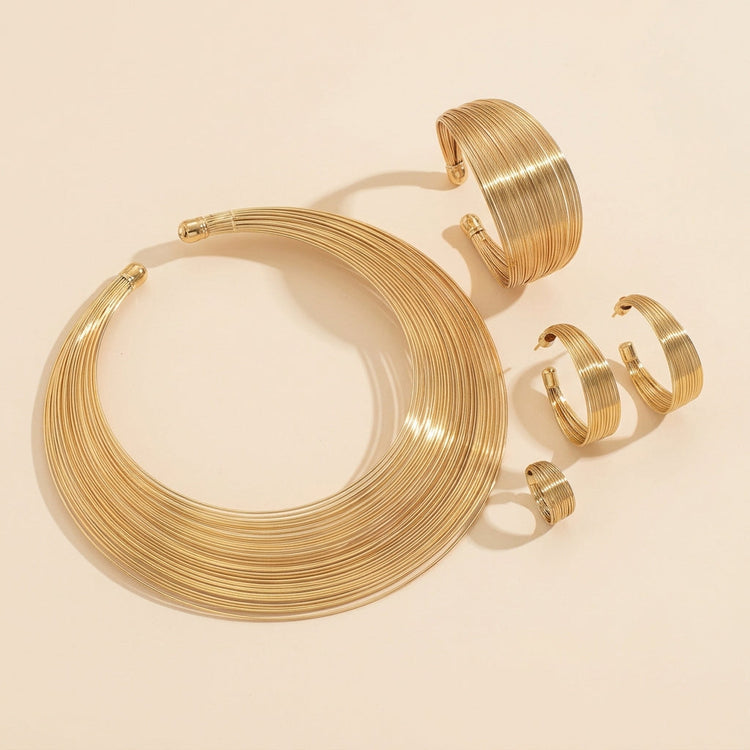 Gold Multi Layer Wire Metal Choker Jewelry Set For Wedding/Formal/Evening Party