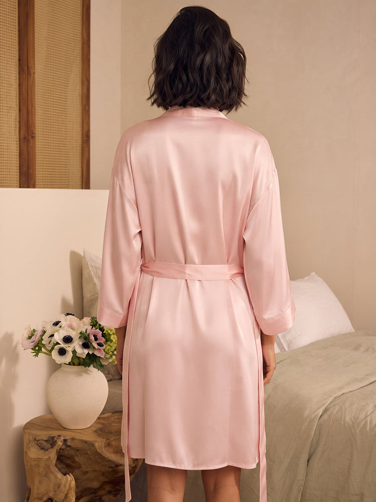 Satin 2 Piece Lingerie Set Lace Trim Slip Nightgown And Kimono Robe Bridal Sleepwear