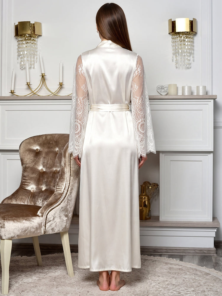 Bridal Robe Sheer Floral Lace Bell Sleeve Long Wrap Robe Wedding Getting Ready Robe