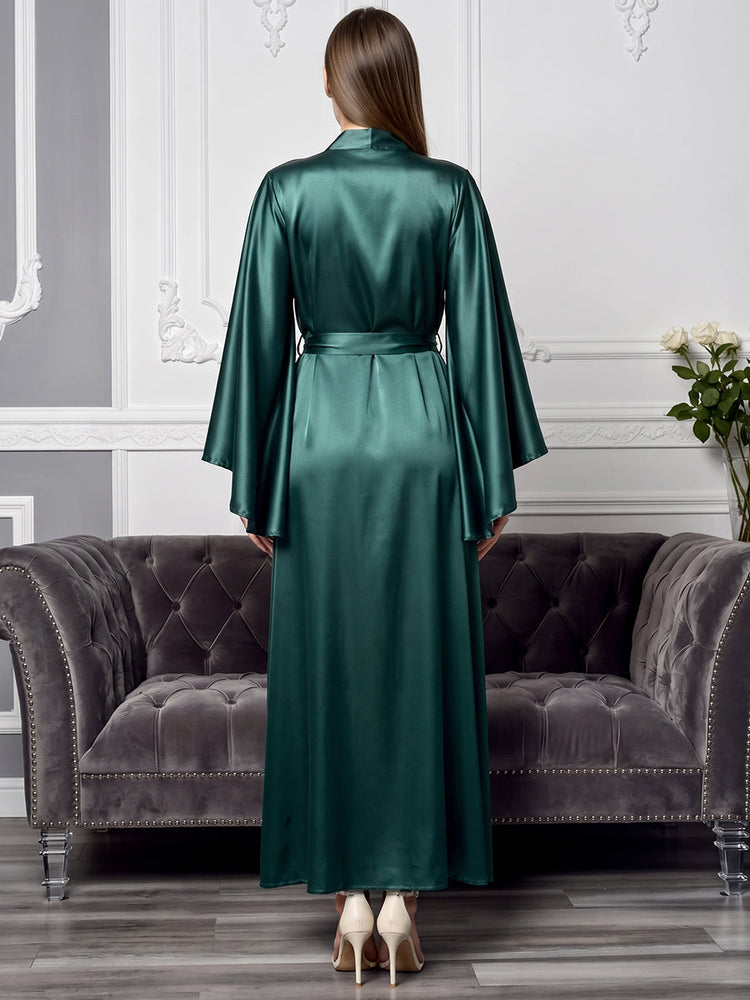 Satin Kimono Robe Women Wide Bell Sleeve Long Wrap Bridal Robe