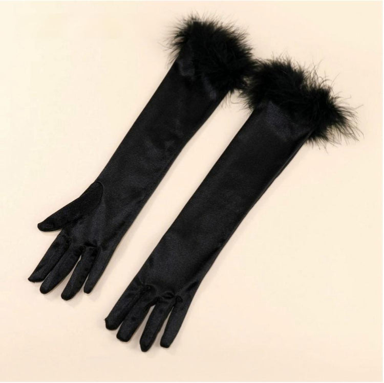 Long Satin Feather Gloves for Evening Party