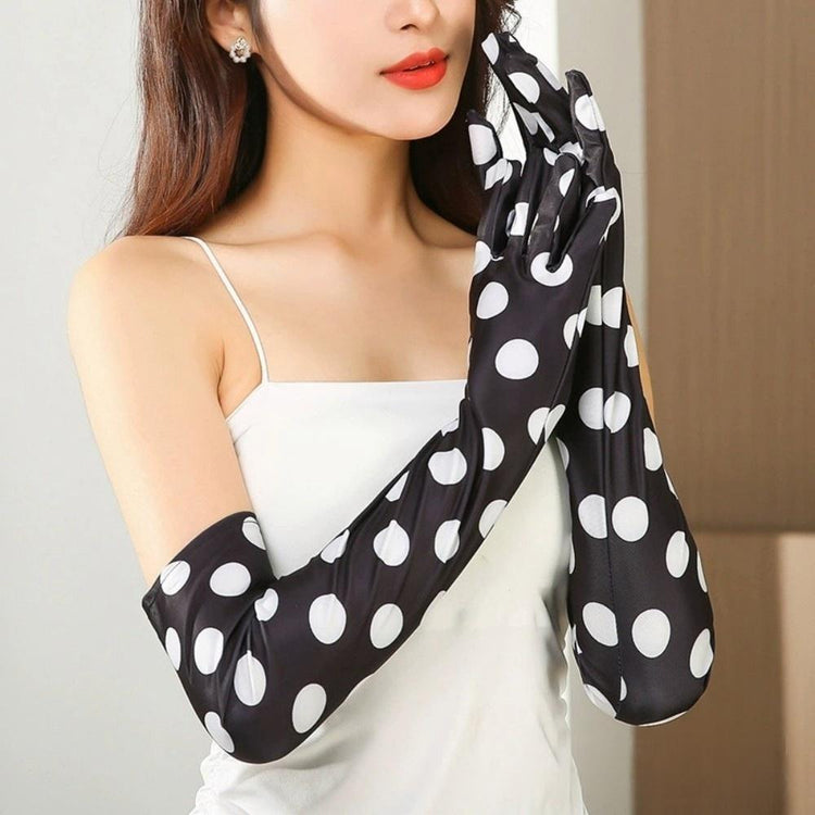 Long Polka Dot Stretch Gloves 55cm Retro French Style for Party and Costume