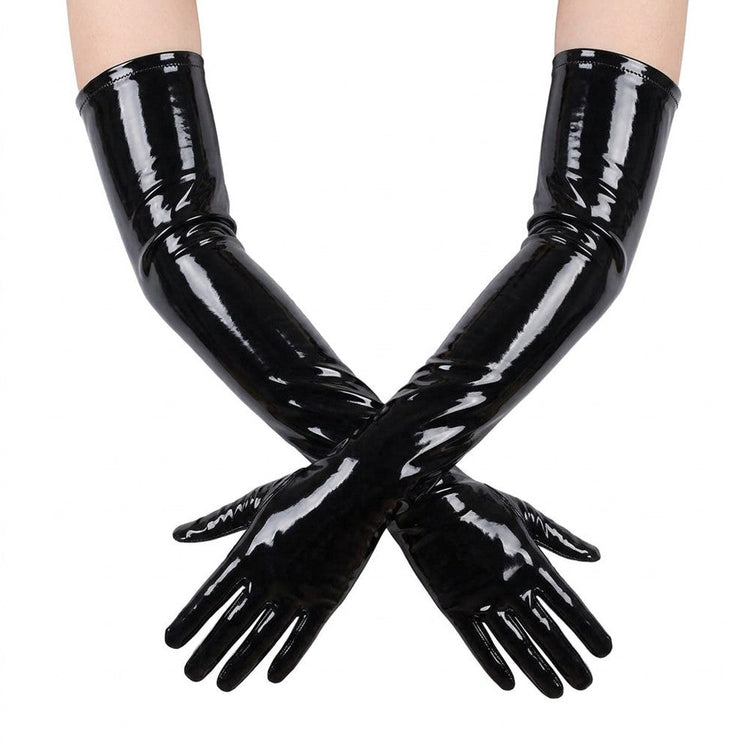Long Shiny Patent Leather Gloves, Latex Look for Cosplay and Pole Dance Performance