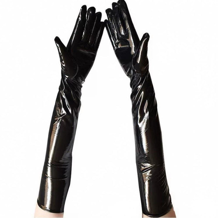 Long Shiny Patent Leather Gloves, Latex Look for Cosplay and Pole Dance Performance