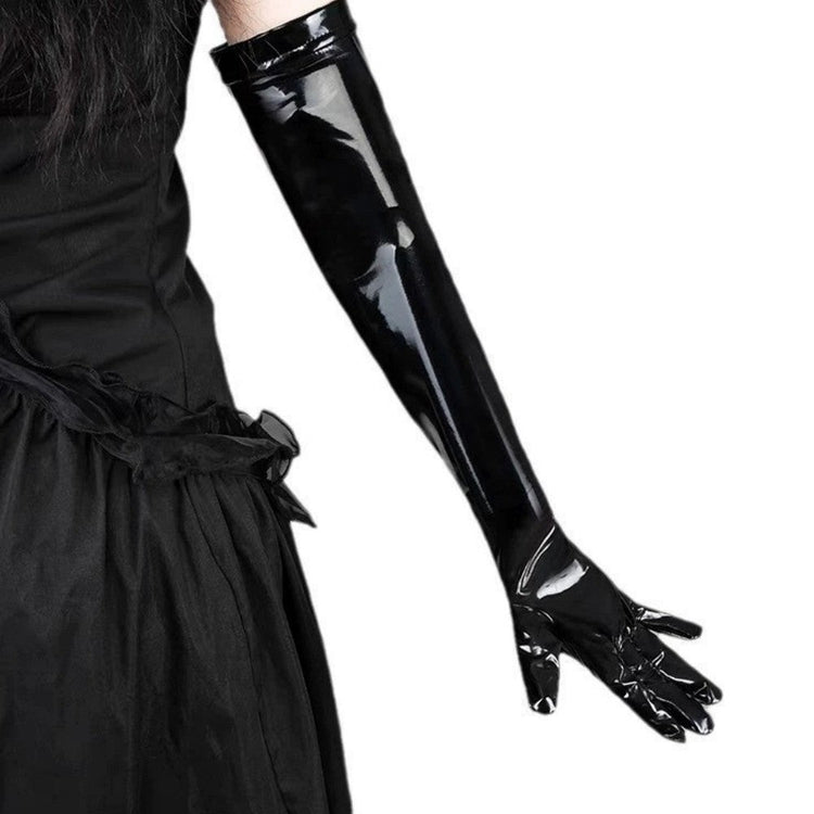 Long Shiny Patent Leather Gloves, Latex Look for Cosplay and Pole Dance Performance