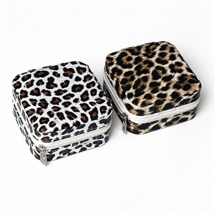 Leopard Print Jewelry Boxes Women Small Portable Storage Case