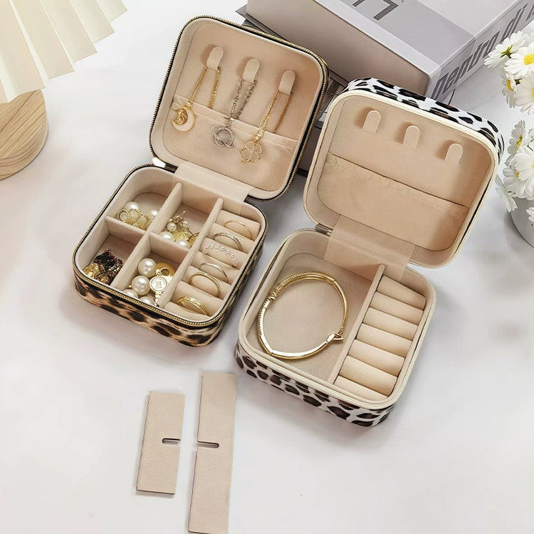 Leopard Print Jewelry Boxes Women Small Portable Storage Case
