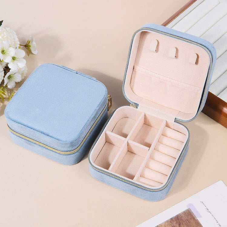 Velvet Jewelry Boxes Portable Zipper Travel Jewelry Storage Case