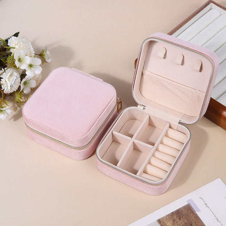 Velvet Jewelry Boxes Portable Zipper Travel Jewelry Storage Case