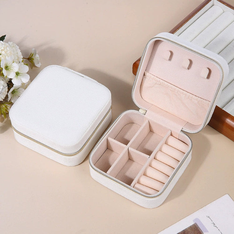 Velvet Jewelry Boxes Portable Zipper Travel Jewelry Storage Case
