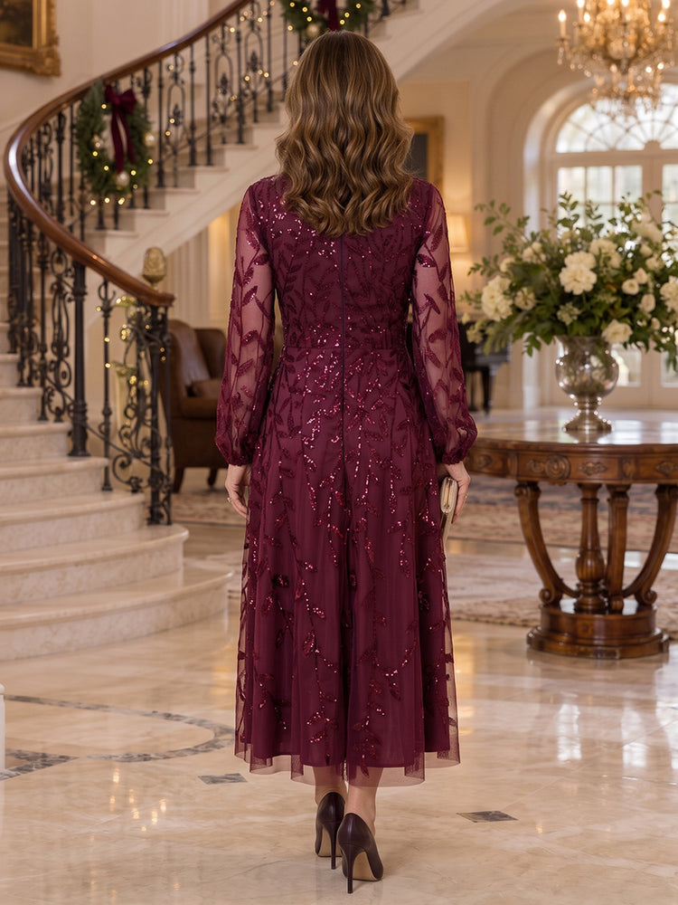 Tulle A-Line V Neck Tea Length Mother of the Bride Dresses with Beaded Applique Bodice