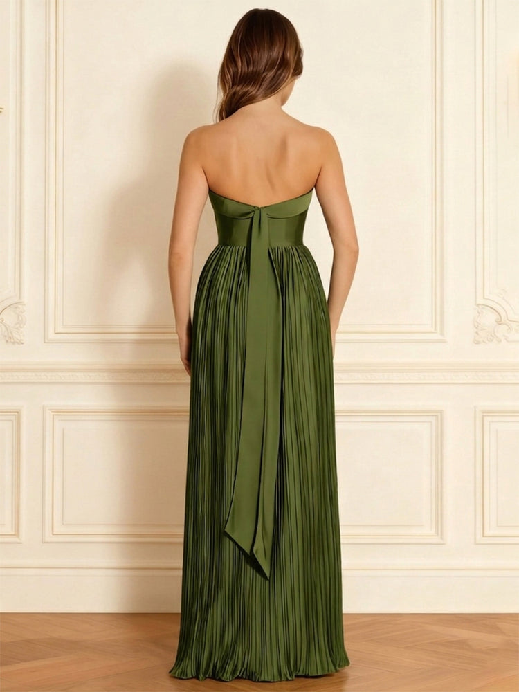 Satin Strapless Evening Dresses with Slit