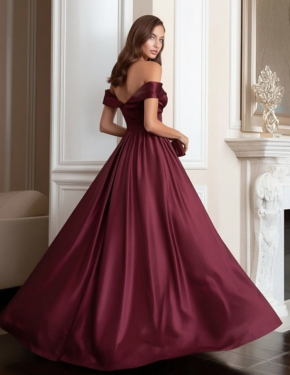 Satin Off the Shoulder Pleated Evening Dresses for Formal Party