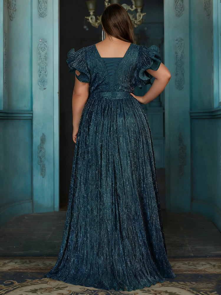 Shimmering Satin Ruffled Evening Dresses with Pleats