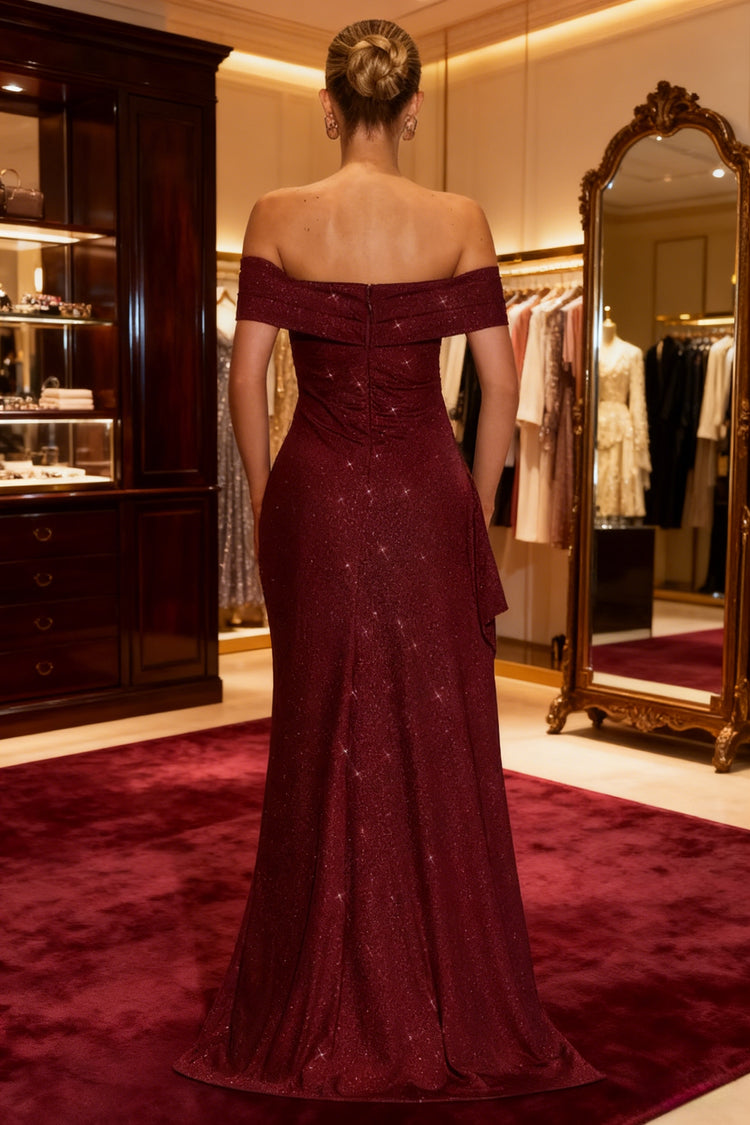 Shimmering Off the Shoulder Evening Dresses with Slit