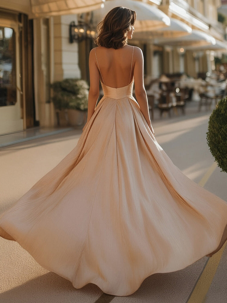 Satin Spaghetti Straps A Line Evening Dresses